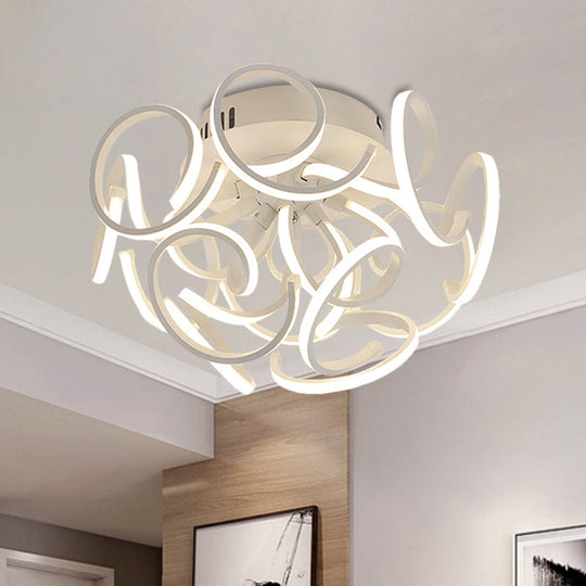 Modern Metal Semi Flush Ceiling Light - Twisted Strip Design, 9/12-Light White LED, Warm/White/Natural Light