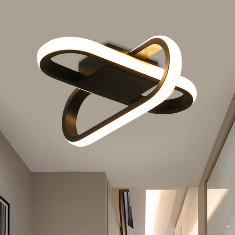 Modern Hotel Led Flush-Mount Ceiling Lamp In Black/White With Acrylic Shade - Warm/White Light