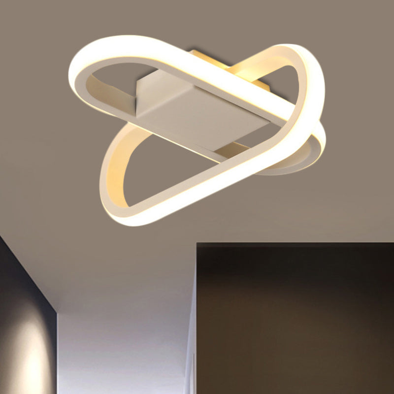 Modern Hotel Led Flush-Mount Ceiling Lamp In Black/White With Acrylic Shade - Warm/White Light White