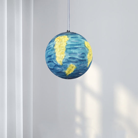 Planet Resin Dining Pendant Lamp - Creative Yellow/Orange/Blue Lighting Fixture