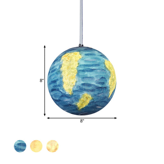 Planet Resin Dining Pendant Lamp - Creative Yellow/Orange/Blue Lighting Fixture