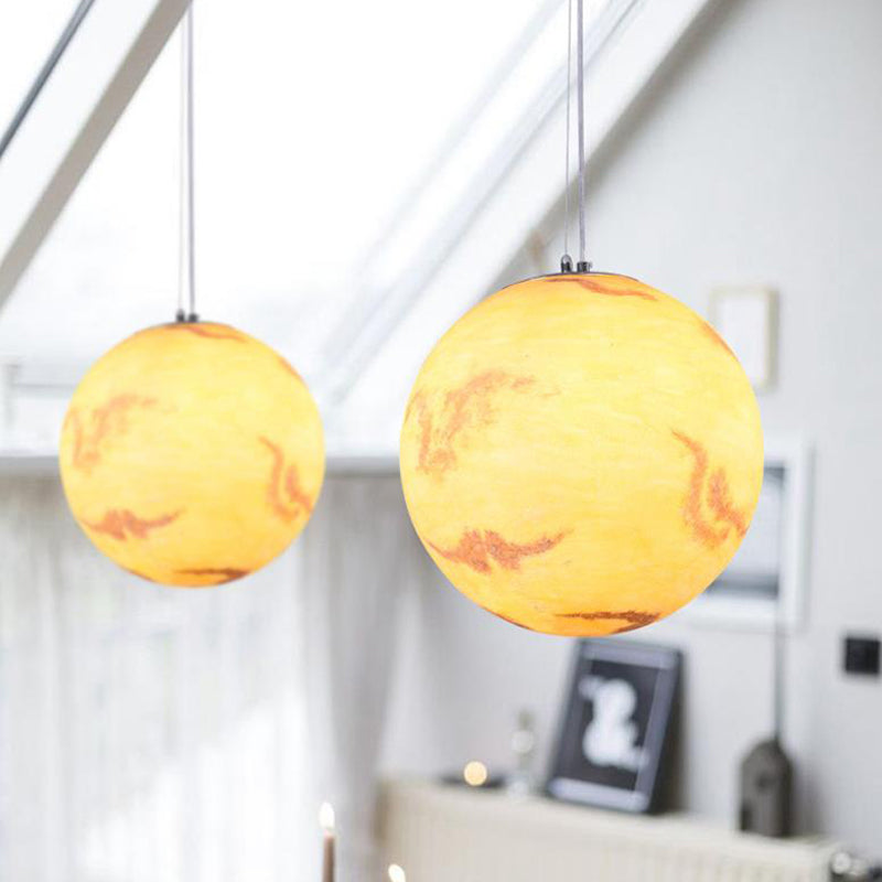 Planet Resin Dining Pendant Lamp - Creative Yellow/Orange/Blue Lighting Fixture