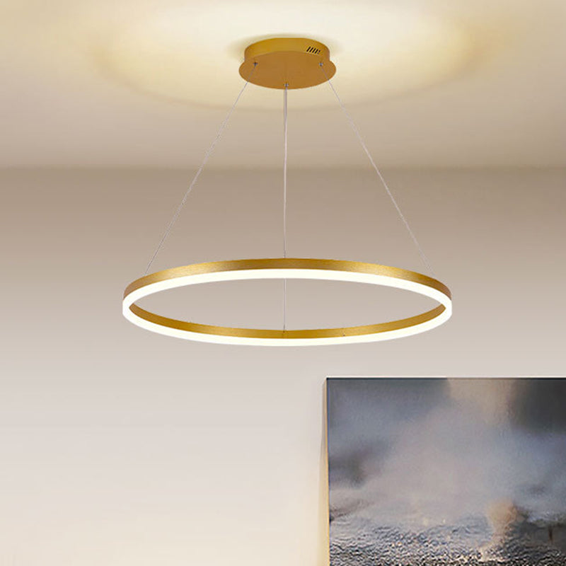 Minimalist Metal Ring Chandelier Lamp - Led Bedroom Ceiling Pendant In Gold Warm/White Light