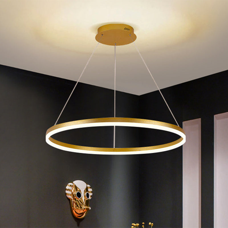 Minimalist Metal Ring Chandelier Lamp - Led Bedroom Ceiling Pendant In Gold Warm/White Light