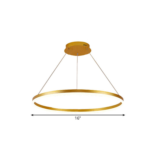 Minimalist Metal Ring Chandelier Lamp - Led Bedroom Ceiling Pendant In Gold Warm/White Light