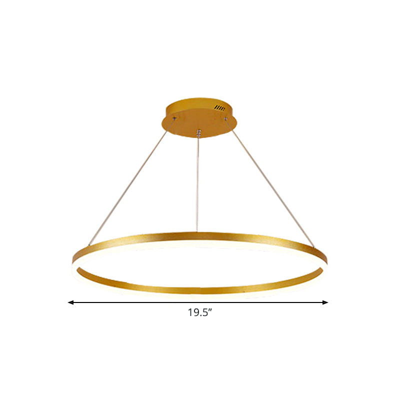 Minimalist Metal Ring Chandelier Lamp - LED Bedroom Ceiling Pendant in Gold (16"/19.5"/23.5") with Warm/White Light