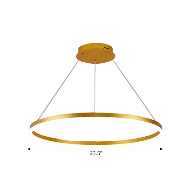 Minimalist Metal Ring Chandelier Lamp - LED Bedroom Ceiling Pendant in Gold (16"/19.5"/23.5") with Warm/White Light