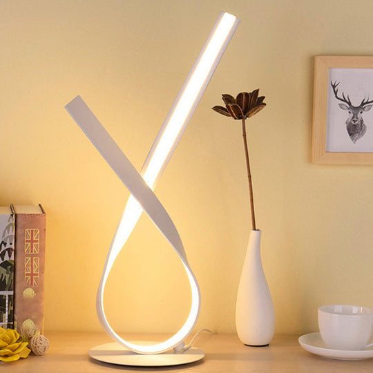 Minimalist Metallic Led Bedside Lamp - Ribbon Symbol Task Light White