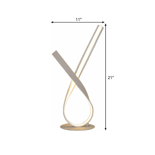 Minimalist Metallic Led Bedside Lamp - Ribbon Symbol Task Light White