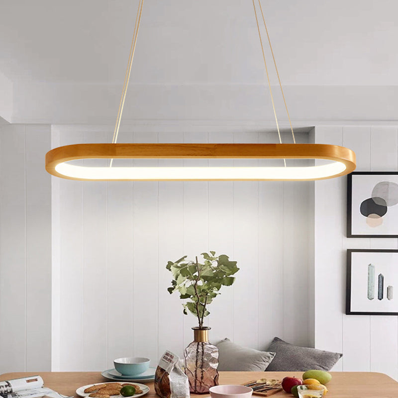 Ellipse Wood Pendant Lighting Fixture - Led Simplicity In Beige (27.5/35.5 Long)