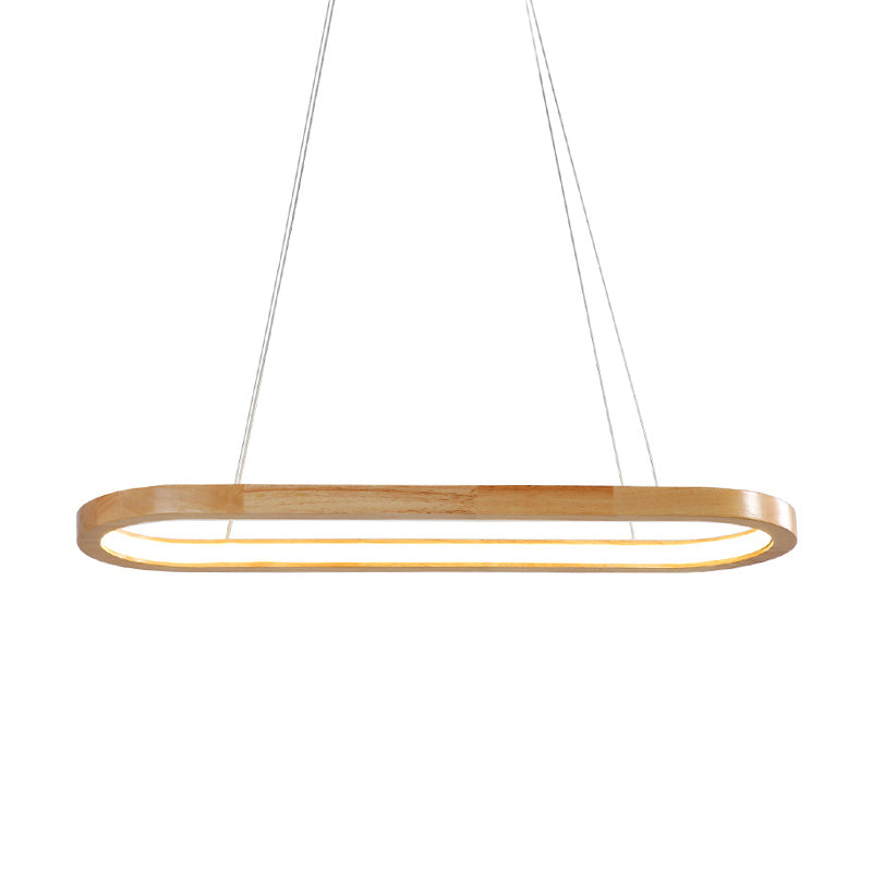 Ellipse Wood Pendant Lighting Fixture - Led Simplicity In Beige (27.5/35.5 Long)