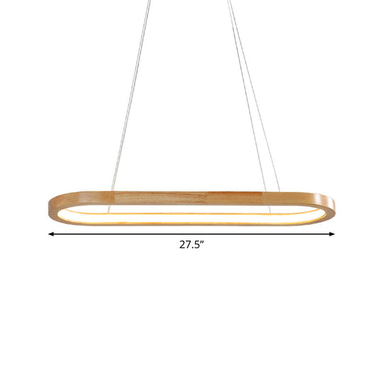 Ellipse Wood Pendant Lighting Fixture - Led Simplicity In Beige (27.5/35.5 Long)