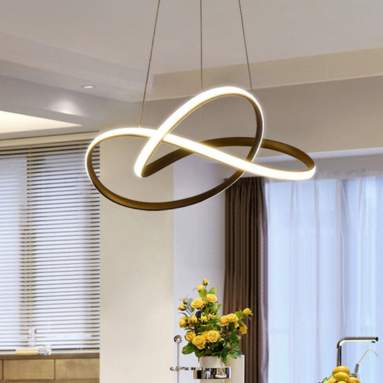 Contemporary LED Chandelier Black/White Ceiling Lamp with Metallic Shade in Warm/White Light