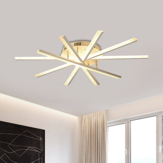 Burst Design Acrylic Ceiling Light - Modernist White LED Semi Flush Mount Lighting in Warm/White Light (5/9-Bulb)