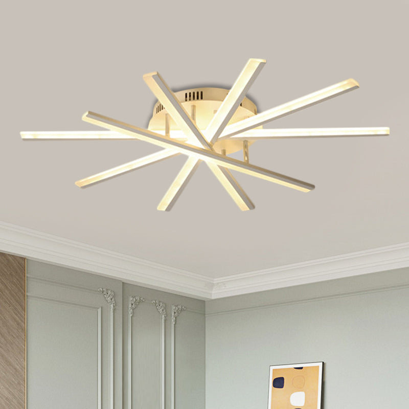 Burst Design Acrylic Ceiling Light - Modernist White LED Semi Flush Mount Lighting in Warm/White Light (5/9-Bulb)