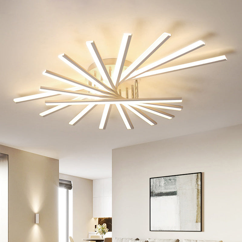 Burst Design Acrylic Ceiling Light - Modernist White LED Semi Flush Mount Lighting in Warm/White Light (5/9-Bulb)