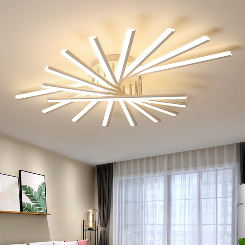 Burst Design Acrylic Ceiling Light - Modernist White LED Semi Flush Mount Lighting in Warm/White Light (5/9-Bulb)