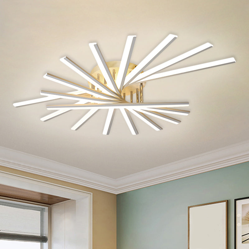 Burst Design Acrylic Ceiling Light - Modernist White LED Semi Flush Mount Lighting in Warm/White Light (5/9-Bulb)