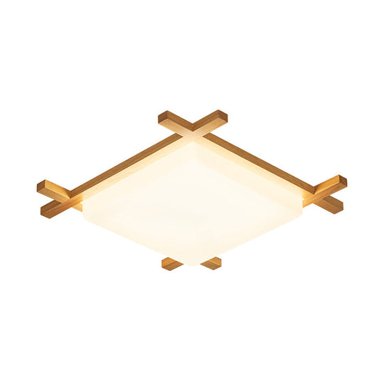 Plafonnier carré moderne en acrylique avec LED et cadre en bois - Lumière chaude beige/blanche - 16"/18"/23,5" de large