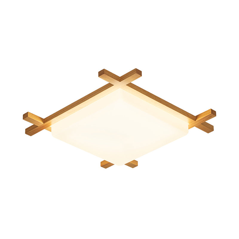 Modern Acrylic Square Ceiling Lamp With Led And Wood Frame - Beige/White Warm Light 16/18/23.5 Wide