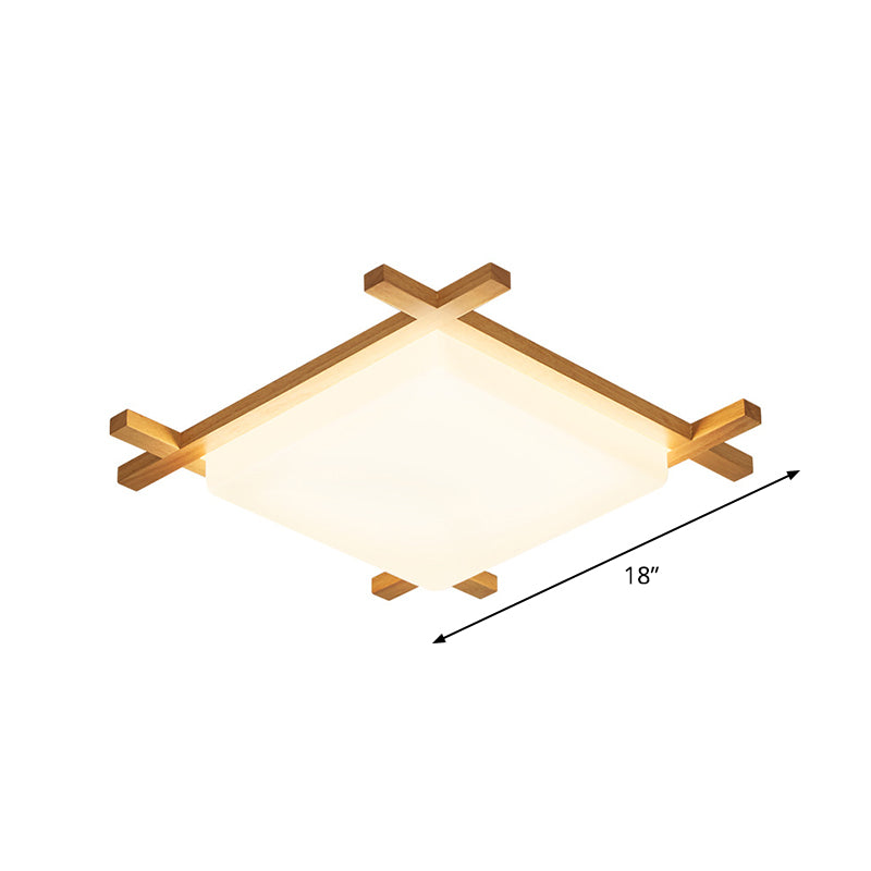 Plafonnier carré moderne en acrylique avec LED et cadre en bois - Lumière chaude beige/blanche - 16"/18"/23,5" de large