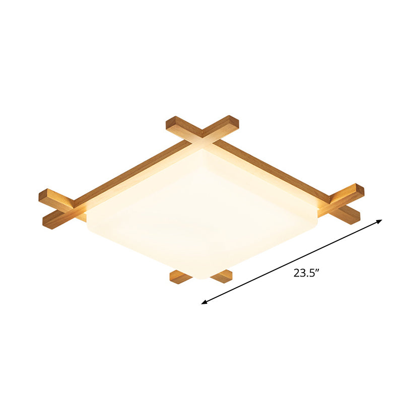 Plafonnier carré moderne en acrylique avec LED et cadre en bois - Lumière chaude beige/blanche - 16"/18"/23,5" de large