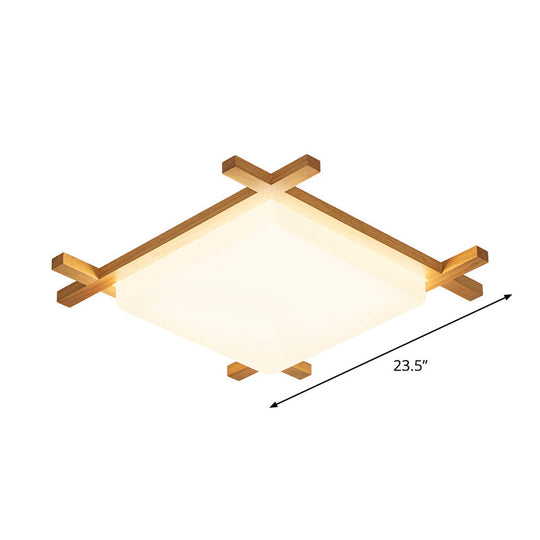 Plafonnier carré moderne en acrylique avec LED et cadre en bois - Lumière chaude beige/blanche - 16"/18"/23,5" de large