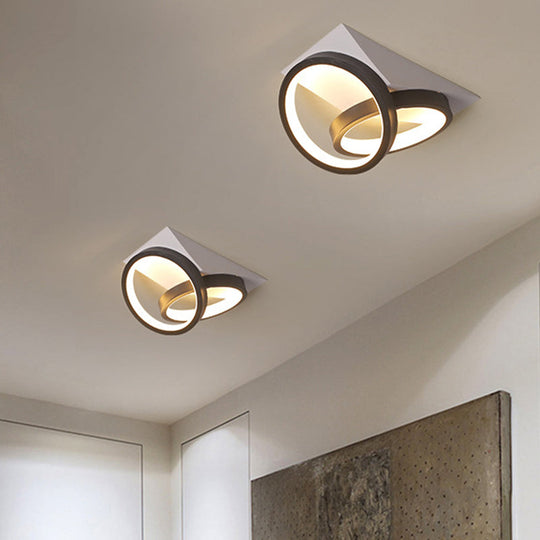 Modern Led Semi Flush Mount Ceiling Light With Metallic Rings In Warm/White Glow Black / Warm