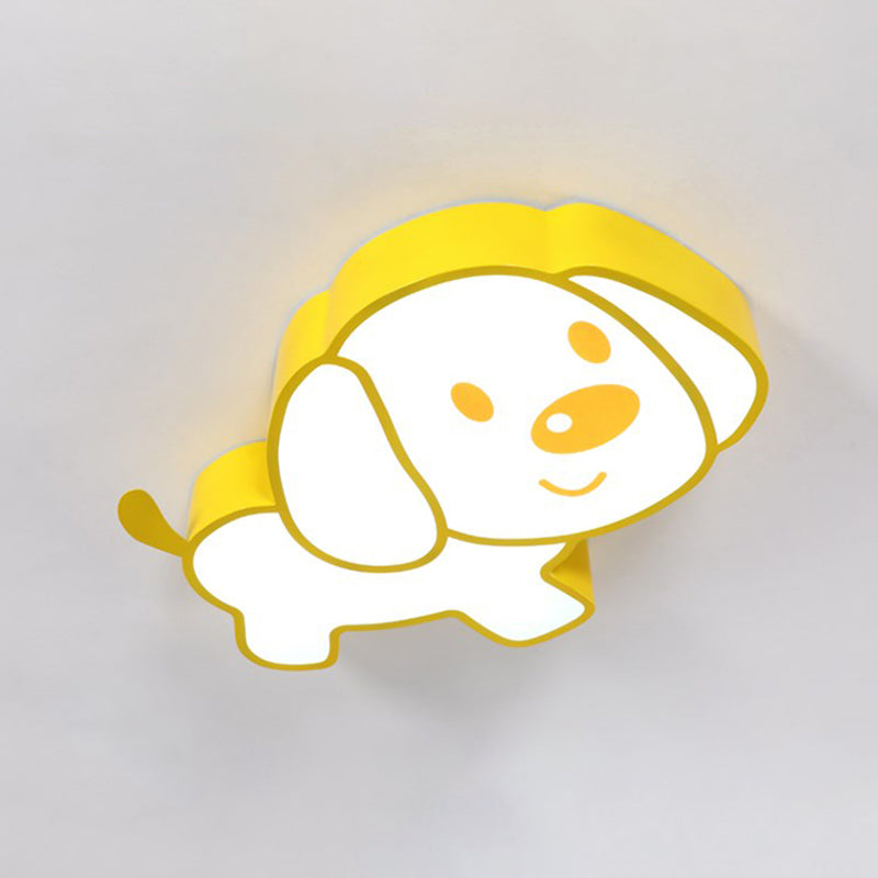 Cute Dog Ceiling Mounted LED Flush Light Fixture in Yellow for Kids Room