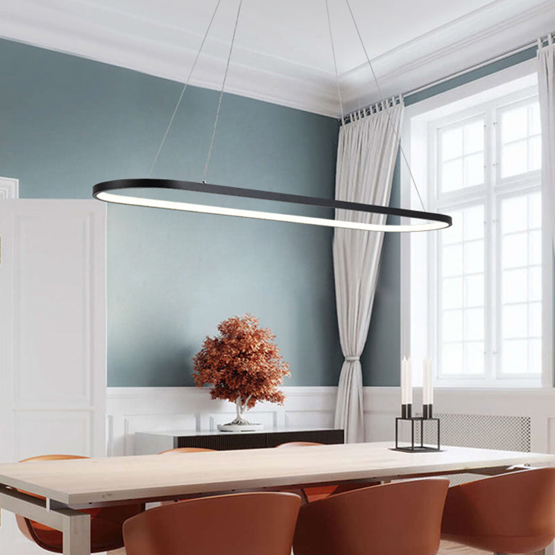 Modern Oval Suspended Led Restaurant Island Light In Black/White: Stylish Metal Fixture