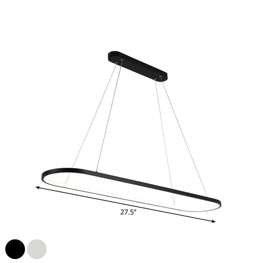 Modern Oval Suspended Led Restaurant Island Light In Black/White: Stylish Metal Fixture