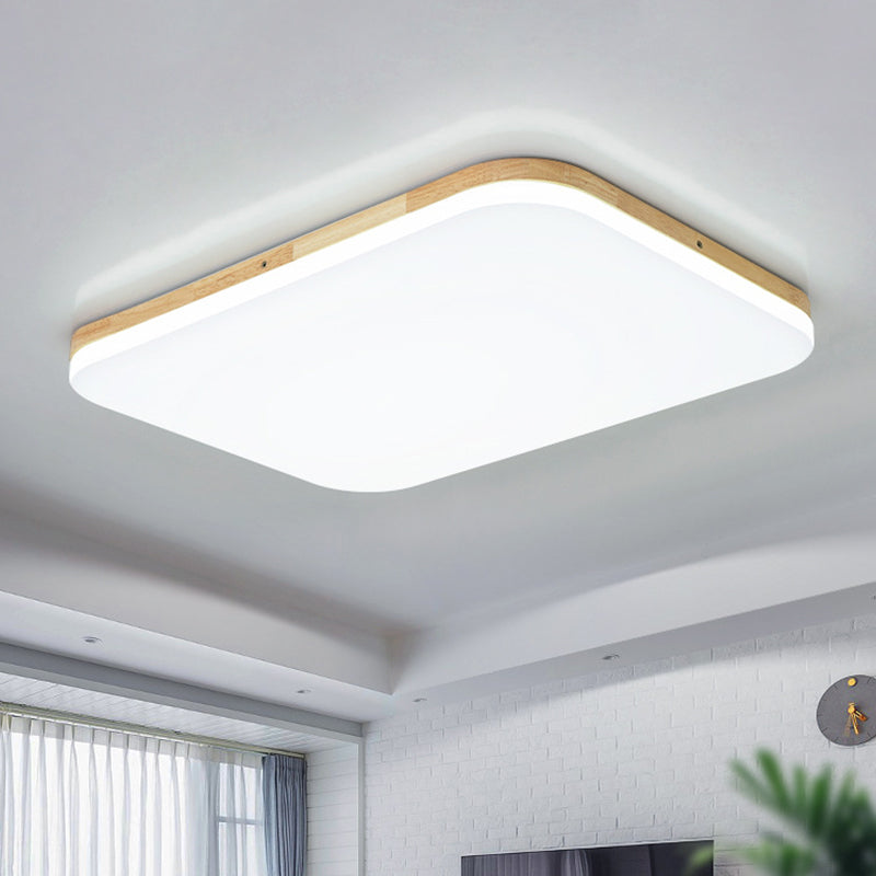 Beige Acrylic Flush Mount Ceiling Light for Living Room - 25.5"/34" Rectangle Shape