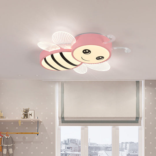 Bee Flush Mount Led Ceiling Lamp For Kids Bedroom - Pink/Yellow/Blue Plastic Fixture