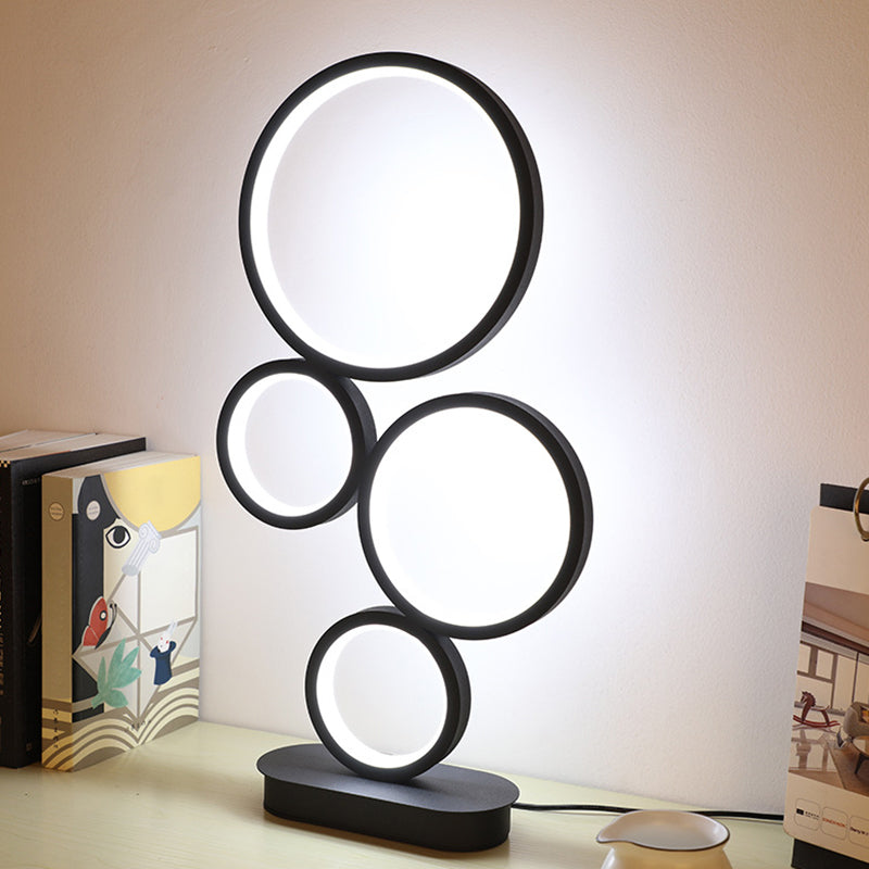 Stacked Round Table Lamp: Modern Metallic Led Bedside Night Lighting With Black Circular Pedestal -