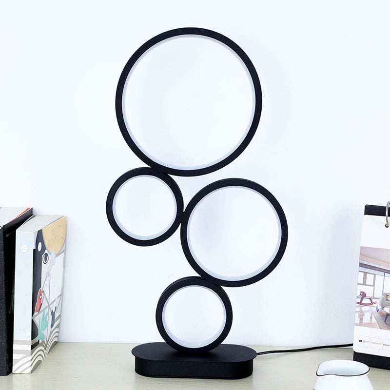 Stacked Round Table Lamp: Modern Metallic Led Bedside Night Lighting With Black Circular Pedestal -