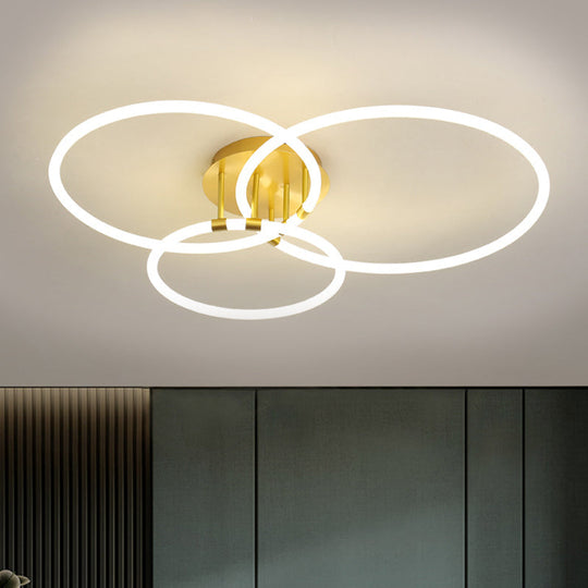 Sleek Acrylic Circle Led Ceiling Light In Warm/White - Modern Semi Flush Mount 23/34.5 Wide Brass /