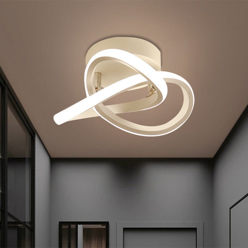 Modern Twisting Ceiling Flush Light - Led Semi Mount Foyer Lighting In Warm/White Black/White