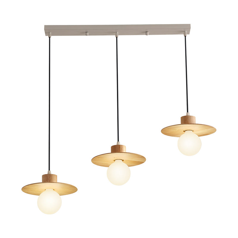 Modern Wood Hanging Lamp Kit - 3-Head Ceiling Light For Dining Room In Beige