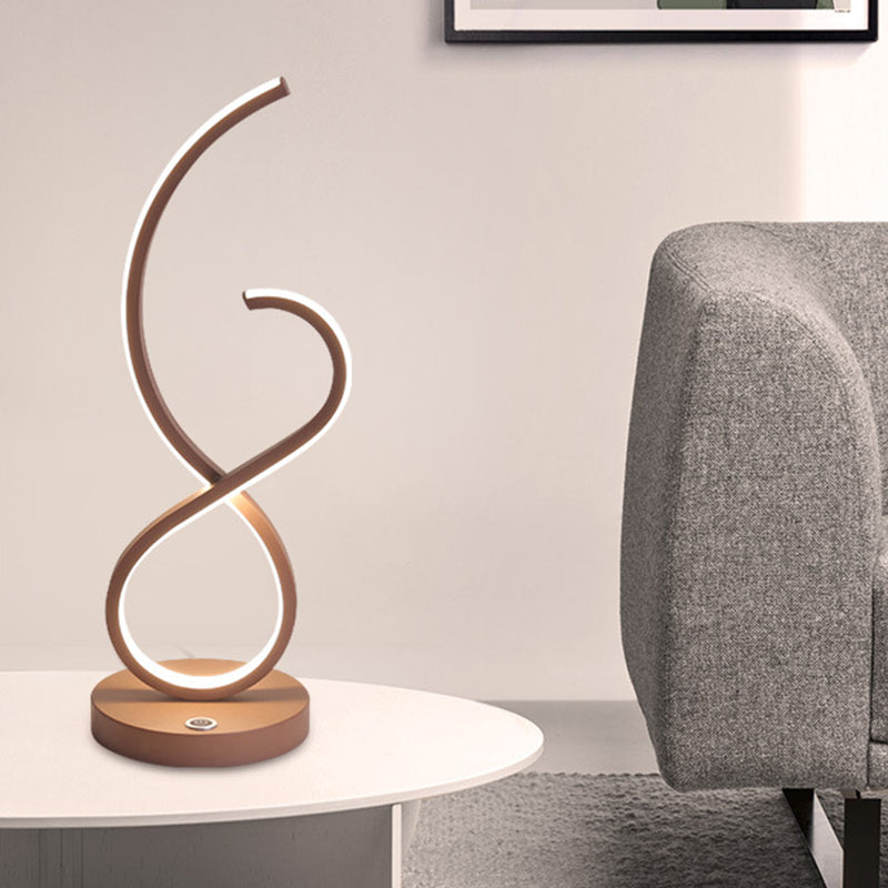 Simona - Coffee Metallic Linear Table Lamp: Minimalist LED Nightstand Lighting