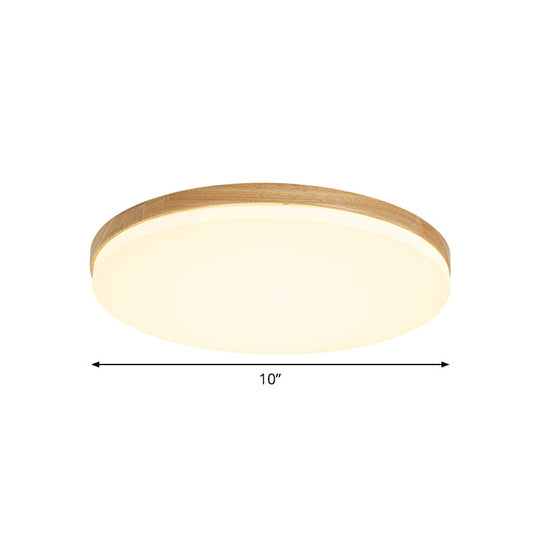 Minimalistic Led Flush Mount Bedroom Light In Beige With Circular Acrylic Shade 10/15/19 W