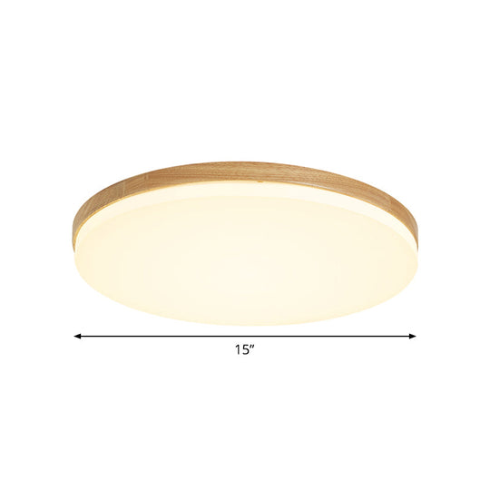 Minimalistic Led Flush Mount Bedroom Light In Beige With Circular Acrylic Shade 10/15/19 W