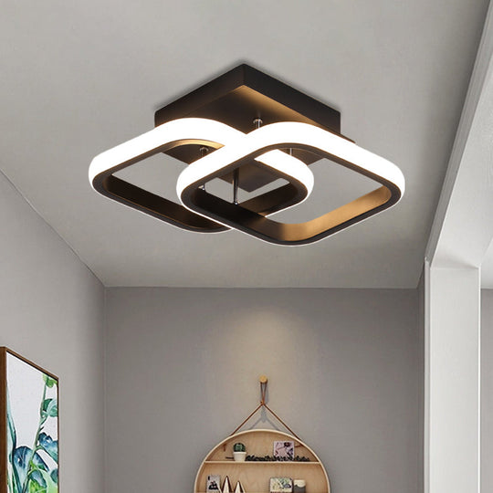 Sleek LED Semi Flush Mount Ceiling Fixture - Modern Black Corridor Light with Metal Shade, Choice of Warm or White Light