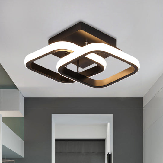 Sleek LED Semi Flush Mount Ceiling Fixture - Modern Black Corridor Light with Metal Shade, Choice of Warm or White Light