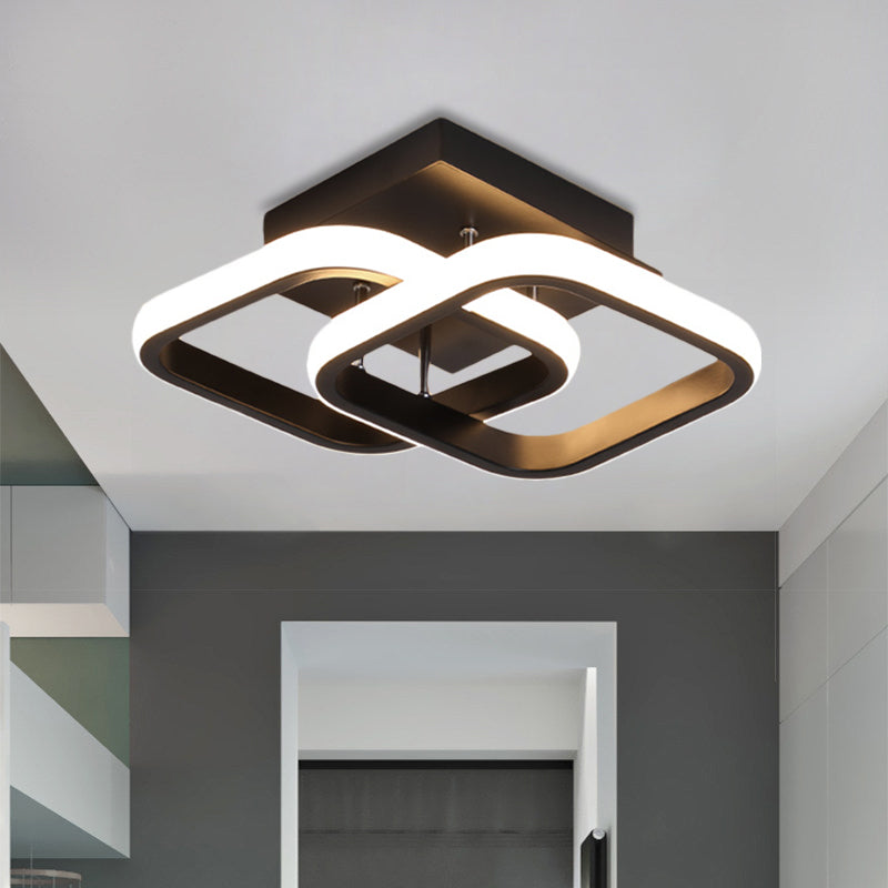 Sleek Led Semi Flush Mount Ceiling Fixture - Modern Black Corridor Light With Metal Shade Choice Of