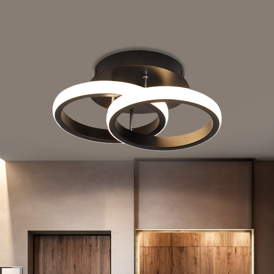 Sleek LED Semi Flush Mount Ceiling Fixture - Modern Black Corridor Light with Metal Shade, Choice of Warm or White Light