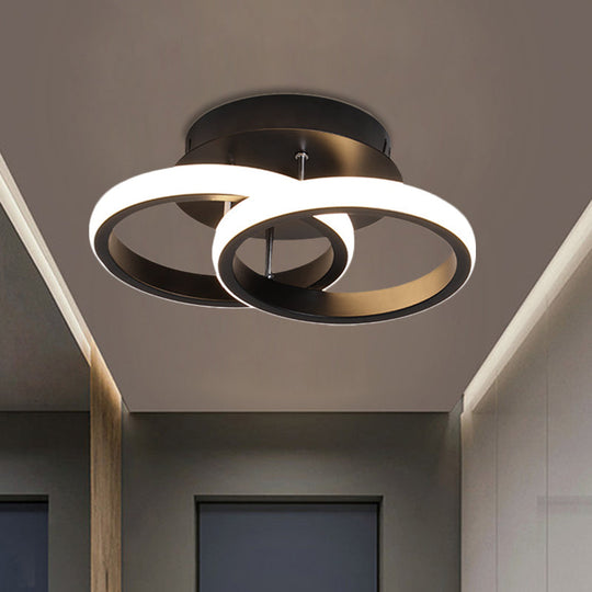 Sleek LED Semi Flush Mount Ceiling Fixture - Modern Black Corridor Light with Metal Shade, Choice of Warm or White Light