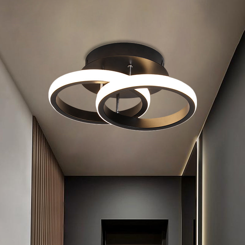 Sleek LED Semi Flush Mount Ceiling Fixture - Modern Black Corridor Light with Metal Shade, Choice of Warm or White Light