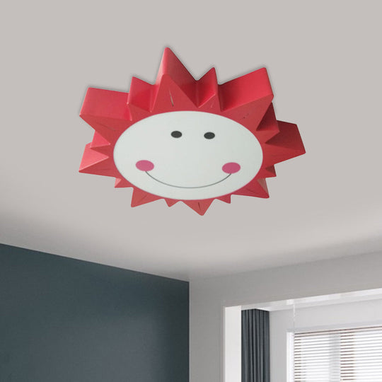 Modern LED Sun Flush Mount: Metallic Smiling Sun Ceiling Lamp, Warm/White Light