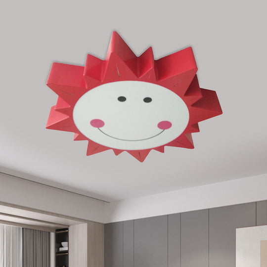 Modern LED Sun Flush Mount: Metallic Smiling Sun Ceiling Lamp, Warm/White Light