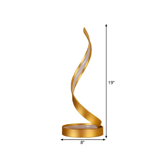 Gold Spiral Ribbon Led Task Lamp - Contemporary Metallic Bedroom Night Table Light